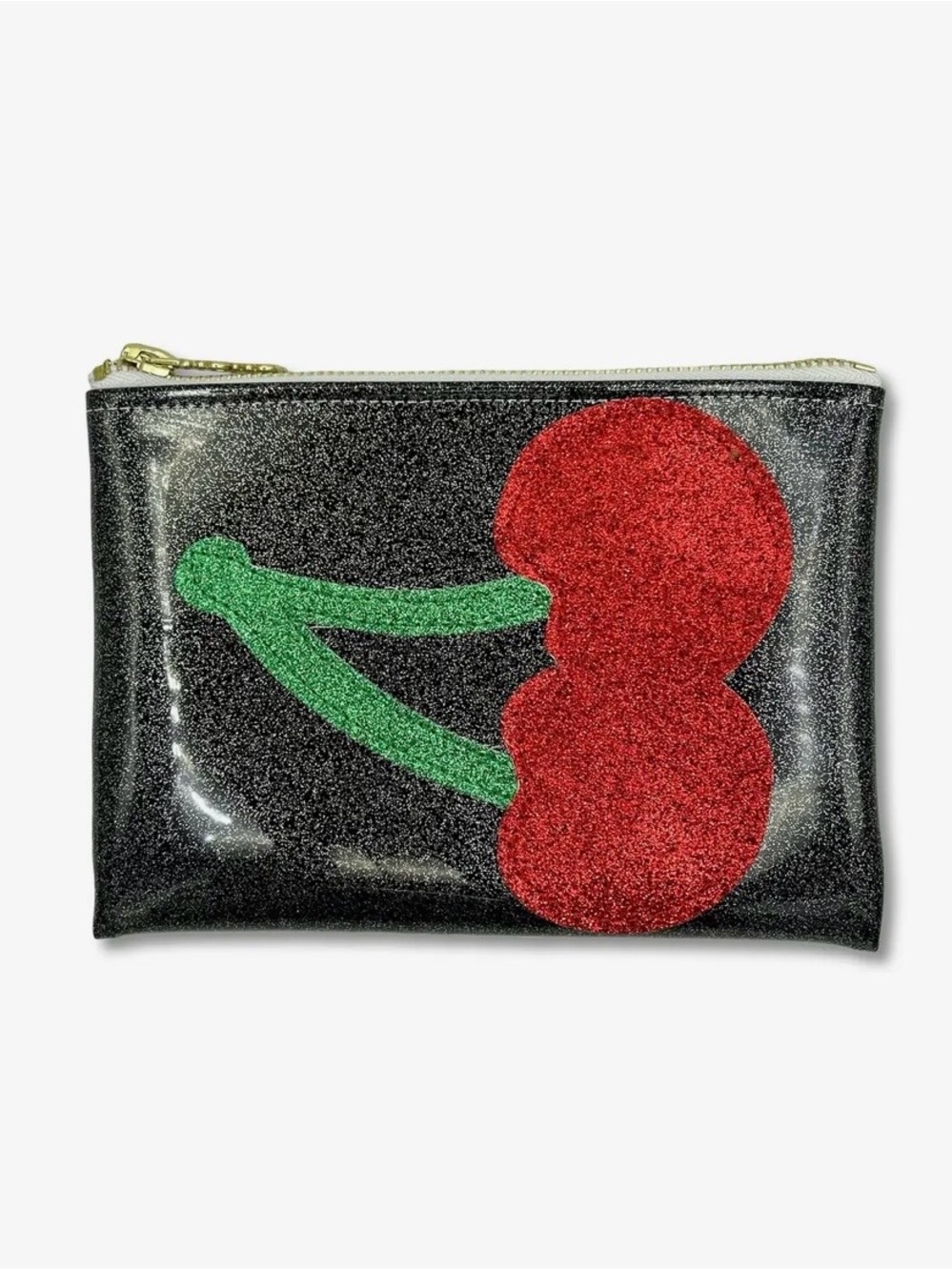 Glitter Cherry Zip Pouch/ clutch- Black/Red